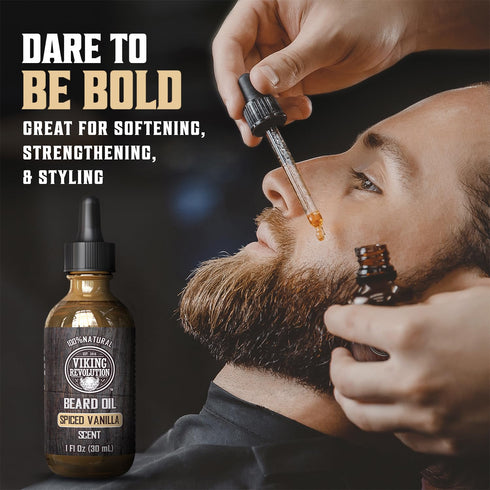 Viking Revolution Beard Oil for Men, All Natural Spiced Vanilla Scent with Argan & Jojoba Oil, 2 Pack