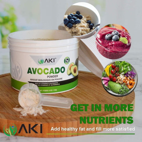 AKI Avocado Superfood Powder (6oz/170g), Rich in Nutrients, Ideal for Smoothies, Yogurt, or Milkshake Popsicles
