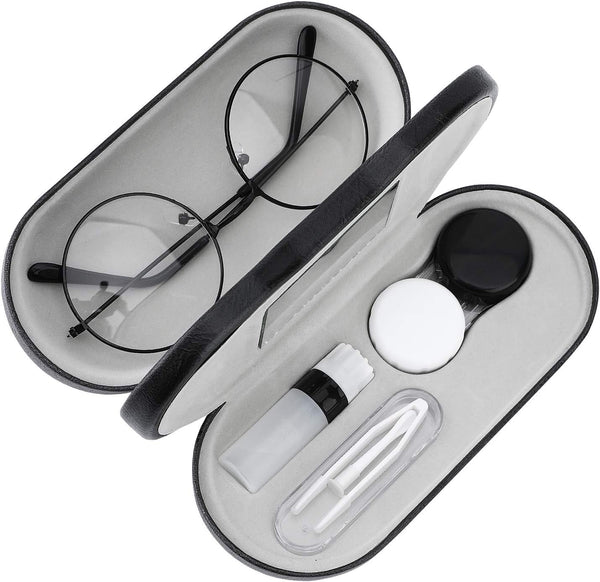 MoKo Double Eyeglass Case - Contact Lens Case with Mirror & Tweezers, 2 in 1 Portable Contact Lens Box Holder for Men &