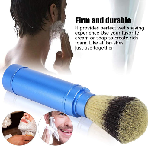 Walfront Portable Shaving Brush, Men Travel Facial Foaming Grooming Tool with Aluminum Handle