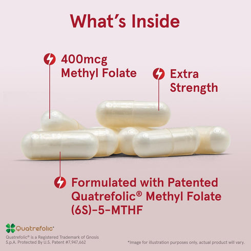 Jarrow Formulas Extra Strength Methyl Folate 400 mcg, 60 Veggie Capsules for Cardiovascular Health