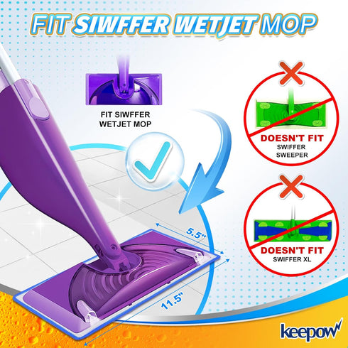 Reusable Mop Pads Compatible with Swiffer Wet Jet, 5 Pack Microfiber Replacement Pads for Hardwood Floor