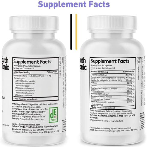 Immune 90 Youth & Tonic Oregano & Caprylic Acid Gut Health Supplement with Probiotics & Herbs for Gut Flora Balance