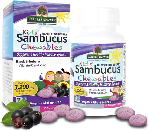 Nature's Answer Kids Sambucus Chewables with Black Elderberry, Vitamin C, and Zinc.