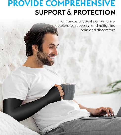 Lymphedema Compression Arm Sleeve with Gauntlet for Men and Women, 20-30 mmHg Medical Graduated Compression, Full Arm