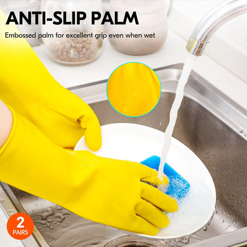 Vgo... 2-Pairs Reusable Household Gloves, Extra Thickness Rubber Dishwashing Gloves, Size M, Yellow