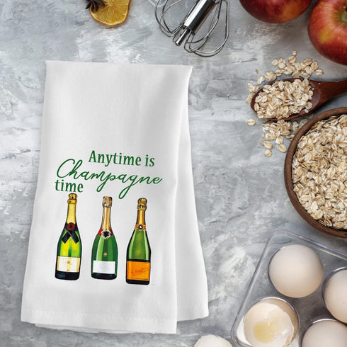 PXTIDY Champagne Dish Towel, Engagement Gift or Housewarming Party Tea Towel, Anytime Is Champagne Time