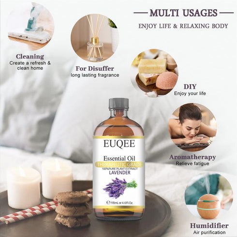 Lavender Essential Oil - 118mL Pure Lavender Oil with Glass Dropper for Diffuser, DIY Candle - 4Fl. Oz