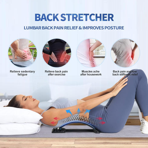 Magic Back Support Stretching Device, Back Massager for Bed & Chair, Multi-Level Lumbar Support, Black/Blue