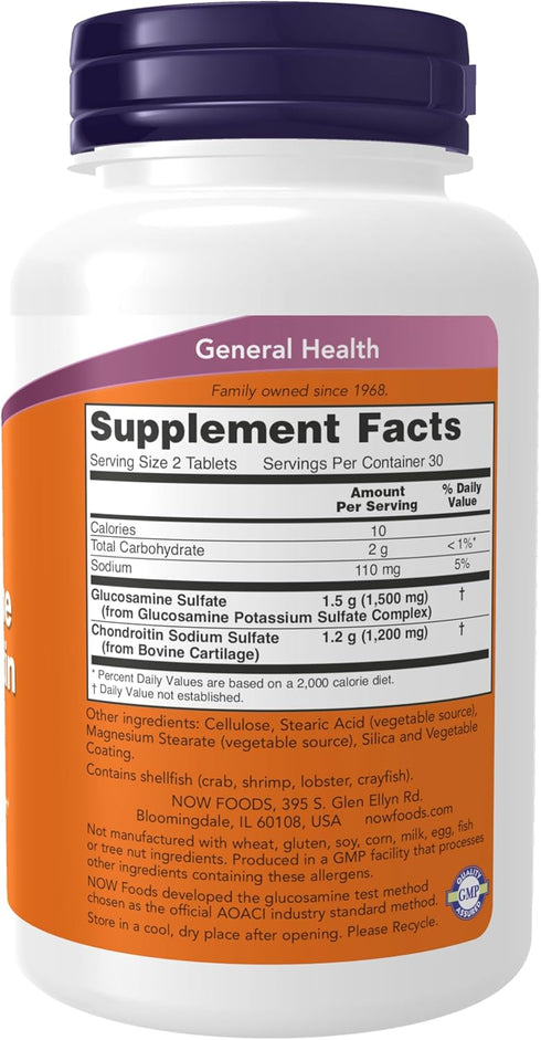 NOW Supplements, Glucosamine & Chondroitin Extra Strength, Sulfate Forms, 60 Tablets