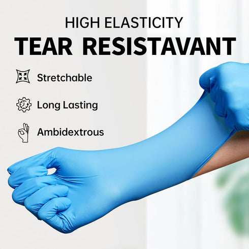 Basic Medical Nitrile Exam Gloves, Powder-Free Non-Sterile Food-Safe Cleaning Disposable Glove, Blue 100Pcs