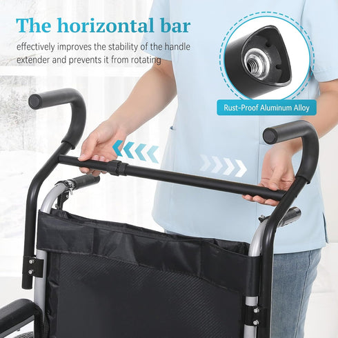 (500lbs Wheelchair Handle Extender Weight Capacity), Curved Handle/Ergonomic Design, Adjustable Wheel Chair