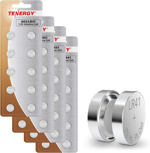 Tenergy 1.5 Volt LR41 Button Cell Batteries (40 Pack) - Ideal for Thermometers, Watches, and Small Electronics