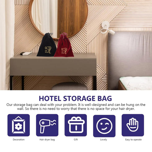 OSALADI Travel Blow Dryer Bags, 2 Pack Flannel Drawstring Storage Bag for Hairdryer and Styling Tools