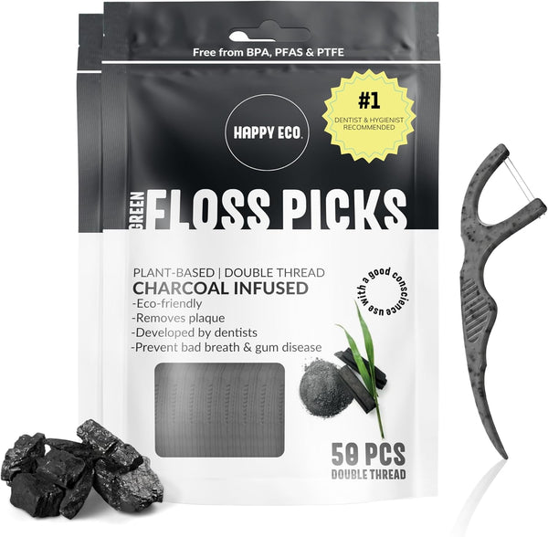 Biodegradable Floss Picks, 100pcs Natural Dental Floss, Nontoxic Plant-Based for Adults & Kids
