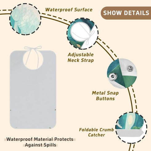 YETTASBIN Koi Fish Waterproof & Leakproof Adult Bibs with Crumb Catcher, Adjustable Reusable Large Eating Bibs