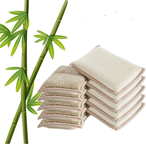 Natural Bamboo Kitchen Cleaning Sponges - Super Absorbent Reusable Dish Washing, 10 Pack