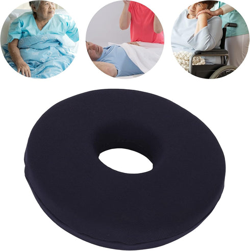 Sitting Cushion, Black Circular Shaped Wheelchair Nursing Bed Sore Pad for Pain Relief, Easy Cleaning Donut Pillow for