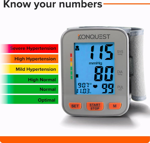Konquest KBP-2910W Automatic Wrist Blood Pressure Monitor, Accurate Adjustable Cuff, Large Screen Display, Portable Case