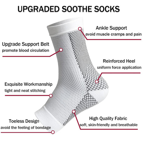 Neuropathy Socks for Women and Men - 2 Pairs Upgraded Soothe Socks with Ankle Support Straps for Plantar Fasciitis