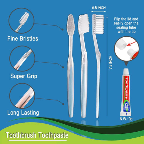 100 pcs Disposable Toothbrushes with 10g Toothpaste, Individually Wrapped Bulk Toothbrushes for Homeless, Airbnb, Hotel