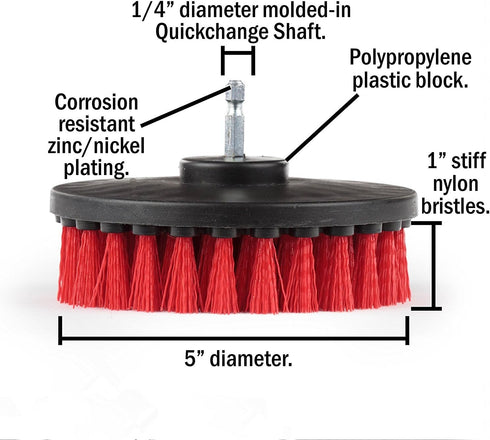 5 Piece Power Scrubbing Brush Set with 6 Inch Size Extender Drill Attachment for Cleaning Showers, Tubs, Carpet