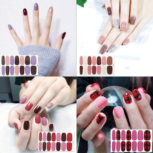 JERCLITY 24 Sheets Solid Color Nail Polish Strips, Press On Nail Stickers Full Wraps for Women