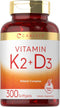 Carlyle Vitamin K2 and D3 Supplement - 300 Softgels, 200mcg K2 MK7 & 250mcg D3, Non-GMO, Gluten Free