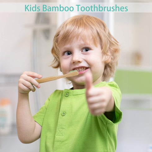 10 Pieces Kids Bamboo Toothbrush - Natural Soft Bristle Wooden Toothbrushes for Toddlers Adults, BPA-Free