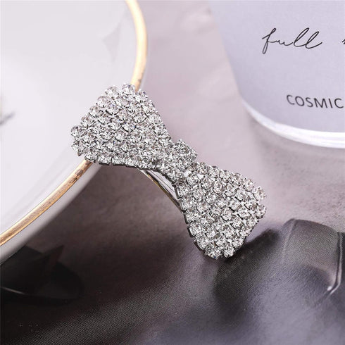 Ruihfas 2Pcs Mini Hair Bow Barrettes Clip - Full Crystal Rhinestone Fashion Accessories for Women & Girls