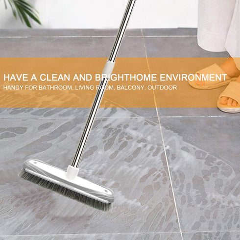 Push Broom with Adjustable Stainless Steel Long Handle - 46.5" for Shower, Patio, Kitchen, Grout, Garage Cleaning