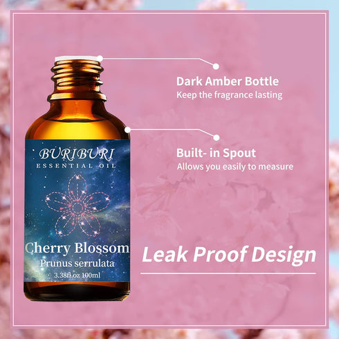 BURIBURI Cherry Blossom Essential Oil - 100ML - 100% Pure Oil for Aromatherapy, Candle & Soap Making