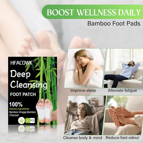 HFACOWK 30 PCS Foot Pads, Deep Cleansing Foot Patches with Bamboo Vinegar & Ginger Powder, Natural Ingredients