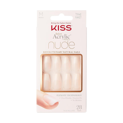 KISS Salon Acrylic French Manicure Set ‘Leilani’, Medium Length, Nude Square Press-On Nails