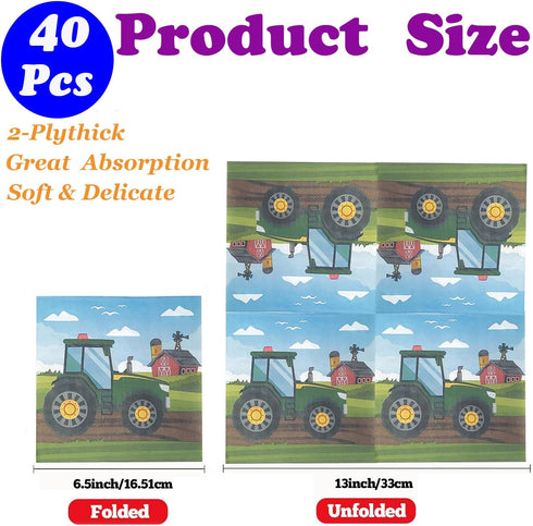 zxyxka 40Pcs Set Decoration(6.5in) Tractor Farm Dessert Napkins Car Locomotive Lunch Dinner Tableware Disposable Paper