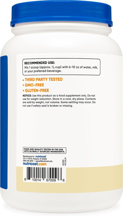 Nutricost Casein Protein Powder - 2lb Vanilla, Micellar Casein, Gluten Free, Non-GMO