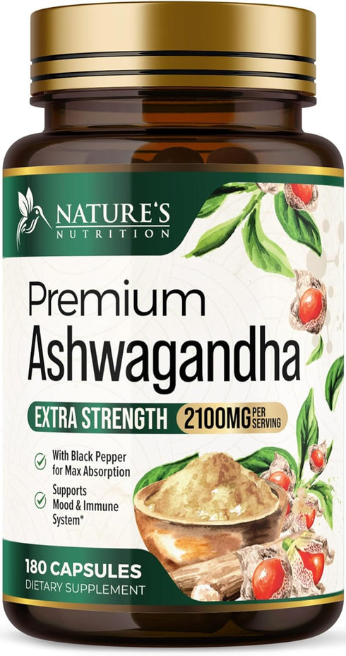 Herbal Ashwagandha 2,100 mg, Extra Strength Unwind, Calm & Relax Support, Vegan, Gluten Free, 180 Capsules