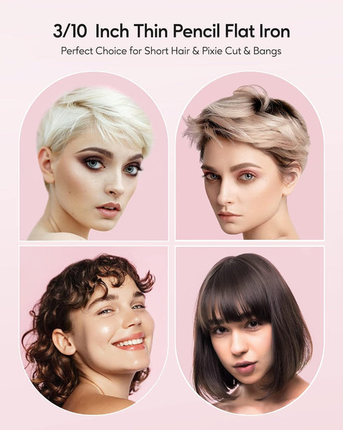 Wavytalk Mini Flat Iron, 3/10" Pencil Straightener for Short Hair, Pixie Cut, Bangs, with Anti-Pinch Design
