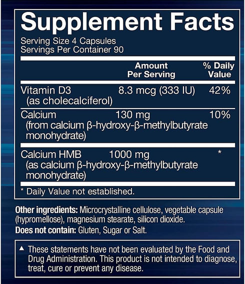 BODYTECH HMB + Vitamin D3 - Supports Muscle Growth and Strength, 360 Vegetable Capsules