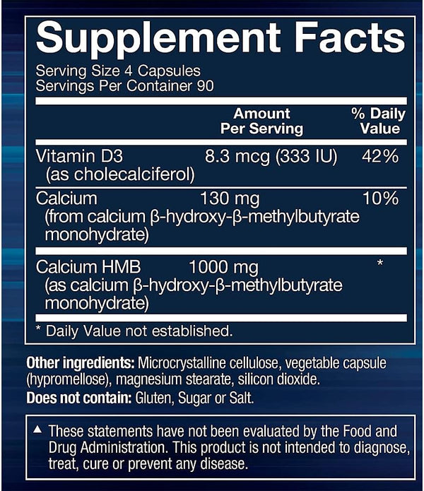 BODYTECH HMB + Vitamin D3 - Supports Muscle Growth and Strength, 360 Vegetable Capsules