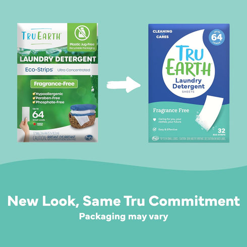 Tru Earth Compact Dry Laundry Detergent, Unscented, Up to 64 Loads (32 Sheets), Liquidless Detergent