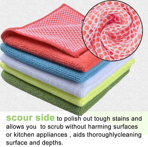 SINLAND 5 Color Assorted Microfiber Dish Cloth Towels, 12"x12", Best Kitchen Cleaning Cloths, 5 Pack