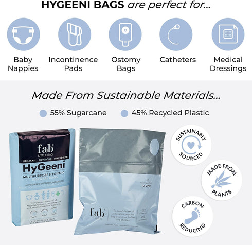 Pack 50 Fab Little Bag HyGeeni Disposal Bags for Nappies, Incontinence Pads, Ostomy & Catheter Bags - Prevents Odours