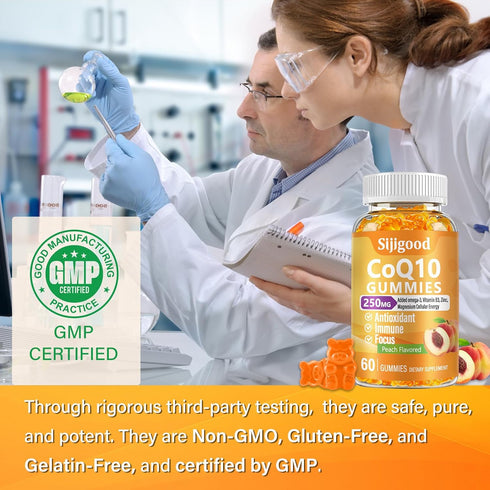 CoQ10 Gummies 250mg, Omega-3, Vitamin B3 & Zinc, Magnesium, High Absorption Coenzyme Q10, 60 Count for Cellular Energy