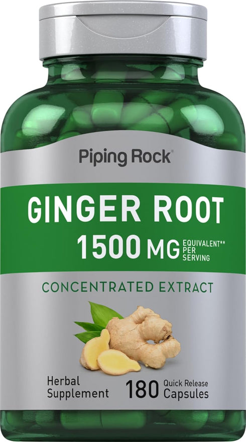 Piping Rock Ginger Root Capsules | 1500 mg | 180 Count - Non-GMO, Gluten Free Supplement