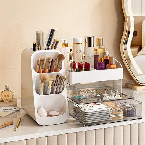 Large Capacity Makeup Organizer with Drawers for Vanity, Bathroom & Bedroom Desk, Easy Storage for Cosmetics, White