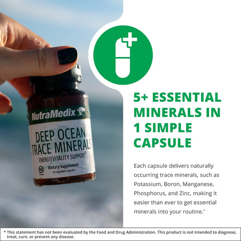 NutraMedix Deep Ocean Trace Minerals 1,000mg - Mineral & Energy Supplements for Electrolyte Support (60 Capsules)