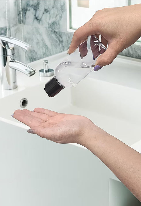 ljdeals 4 oz Clear Plastic Empty Bottles - Refillable Cosmetic Containers with Black Disc Top Caps, Pack of 6