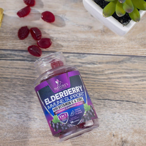 Immune Support Gummies with Elderberry Extract, Zinc & Vitamin C, 60 Gummies, Natural Vegan
