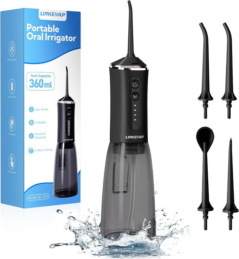 LINKEVAP Water Flosser for Teeth Pick,360ML Rechargeable Travel Oral Irrigator Cleaner,IPX7 Waterproof Daily